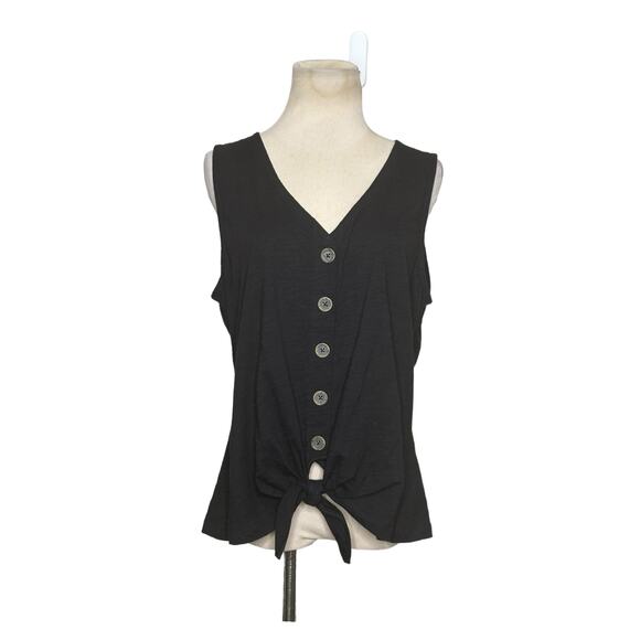 Sanctuary Black Buttoned Front Tied Sleeveless Knit Top Size XL - Picture 7 of 11